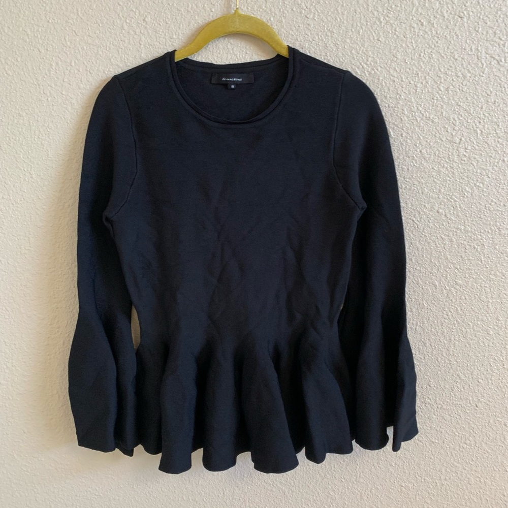 Olivaceous peplum Black Top With Bell Sleeves NWOT🌴